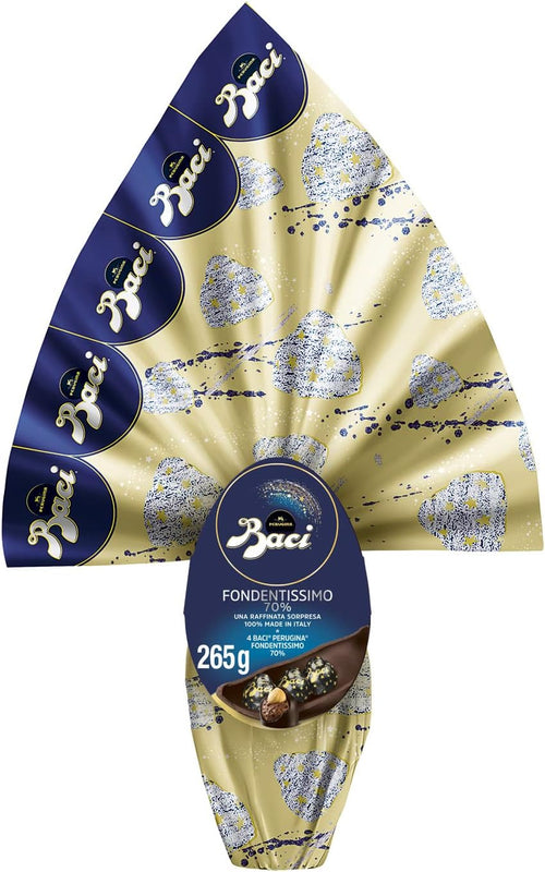 BACI PERUGINA Uovo di Pasqua Cioccolato Fondente 70% con Sorpresa e 4 Cioccolatini 265g